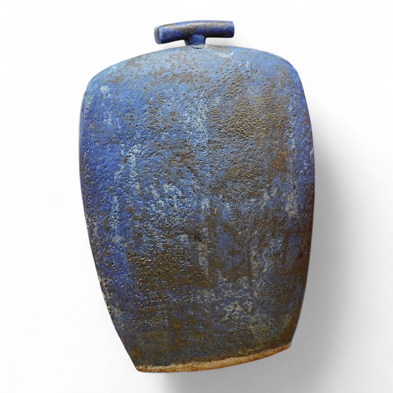 A large blue glazed pottery bottle and stopper, circa 1960's/80's, indistinct incised initials to the base, 37cm high